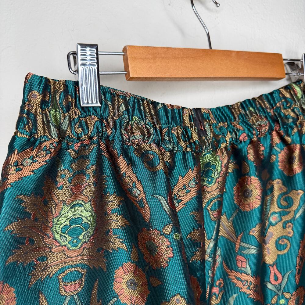 Anthropologie Maeve Melyssa Jacquard Jade Gold Metallic Paisley Trouser Pants XS - Picture 10 of 16
